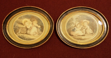 Bartolozzi, Francesco. Zwei Mädchen mit einem Kätzchen / Zwei Mädchen mit einem Hundewelpen. (00666)