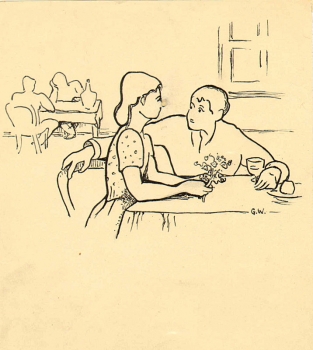 Wohlwill, Gretchen. Paar im Café. (00907)