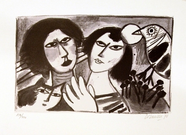 Corneille. Zwei Frauen mit Vogel und Katze. (00977)