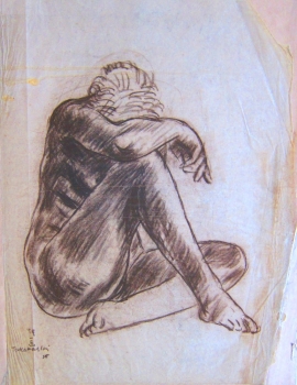 Takahashi. Kauernder weiblicher Akt. (01473)