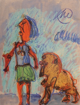 Lüpertz, Markus. Frau mit Hund (01754)