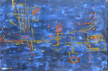 Edgard PILLET (1912-1996). Composition sur fond bleu. 1958. Gouache sur papier. (Art. Nr. 2169)
