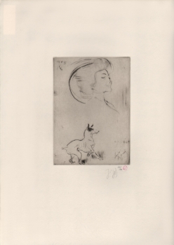 Legrand, Louis - Radierung auf Original Pellet et Legrand Künstler Bütten - Studienblatt Frau und Hund - Signiert - Pellet-Stempel (00263