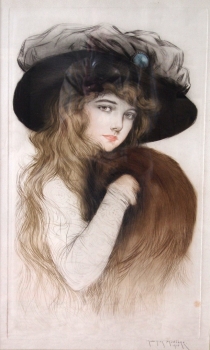 Millière, Maurice. Portrait einer jungen Dame mit Hut. (00054)