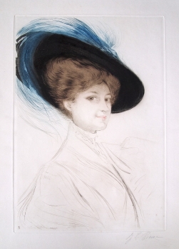 Roux, J.L.. Dame mit blauem Federhut. (00149)