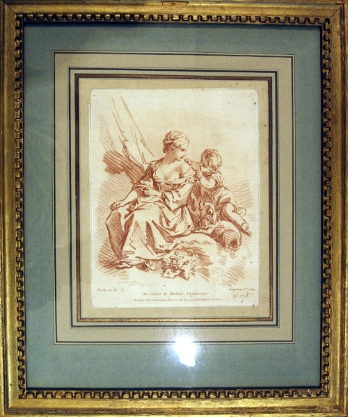 Demarteau, Gilles (d.Ä.). Sitzende junge Frau mit Knabe und Hund. (00662)