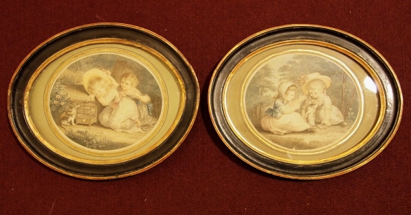 Bartolozzi, Francesco. Zwei Mädchen mit einem Kätzchen / Zwei Mädchen mit einem Hundewelpen. (00666)