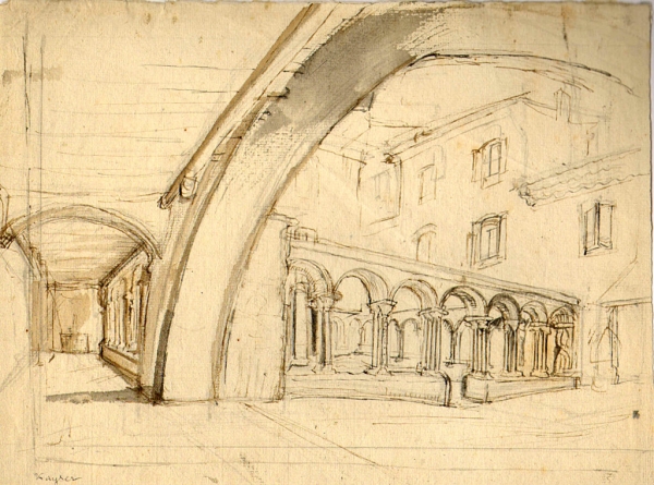 Kayser, Edmond-Charles. Studie eines Kloster-Kreuzgangs. (00855)