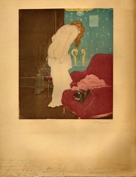 Maurin, Charles. Nu de dos, fond bleu, fauteuil rouge. (01141)