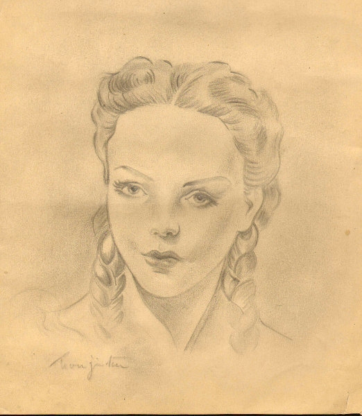 Foujita, Tsuguharu. Tête de femme avec double tresse. (01196)