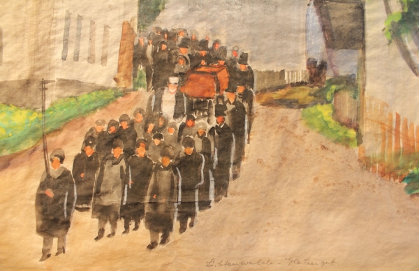 Möller, Rudolf. Lichterwalde Trauerzug. Aquarell. Signiert. 1930. (Art Nr. 2127)
