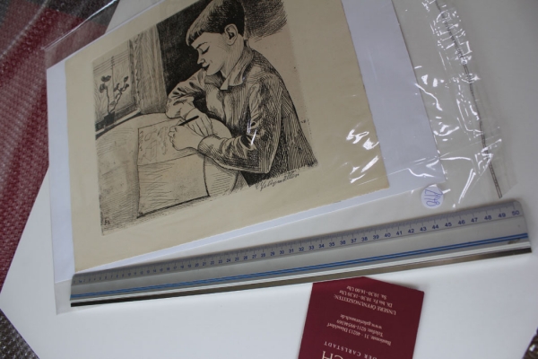 Felixmüller, Conrad. Zeichnender Knabe. Original Radierung von 1926 (02148)