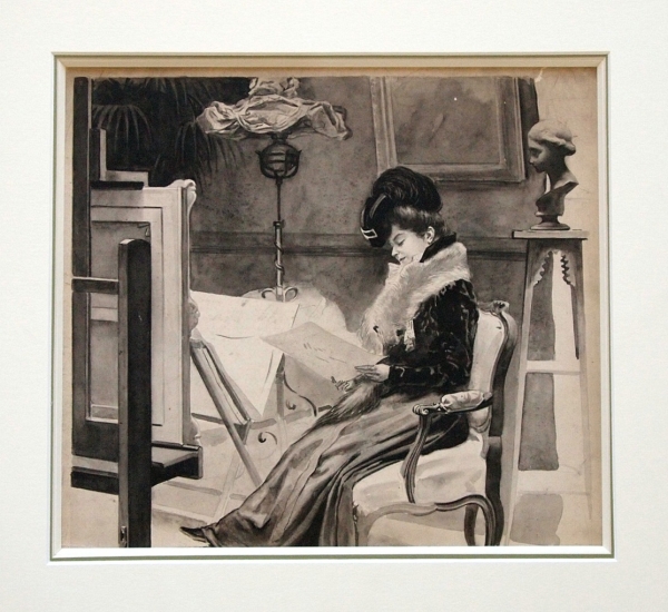 Georges Jordic-Pignon. "Gaud au chavelet" - (Die Frau des Künstlers) an der Staffelei. (00065)
