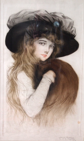 Millière, Maurice. Portrait einer jungen Dame mit Hut. (00054)