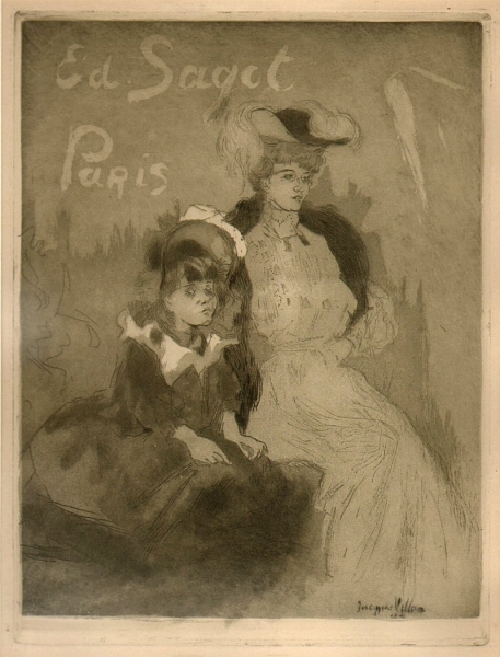 Villon, Jacques. Carte adresse Sagot (Femme et Fillette). (00138)